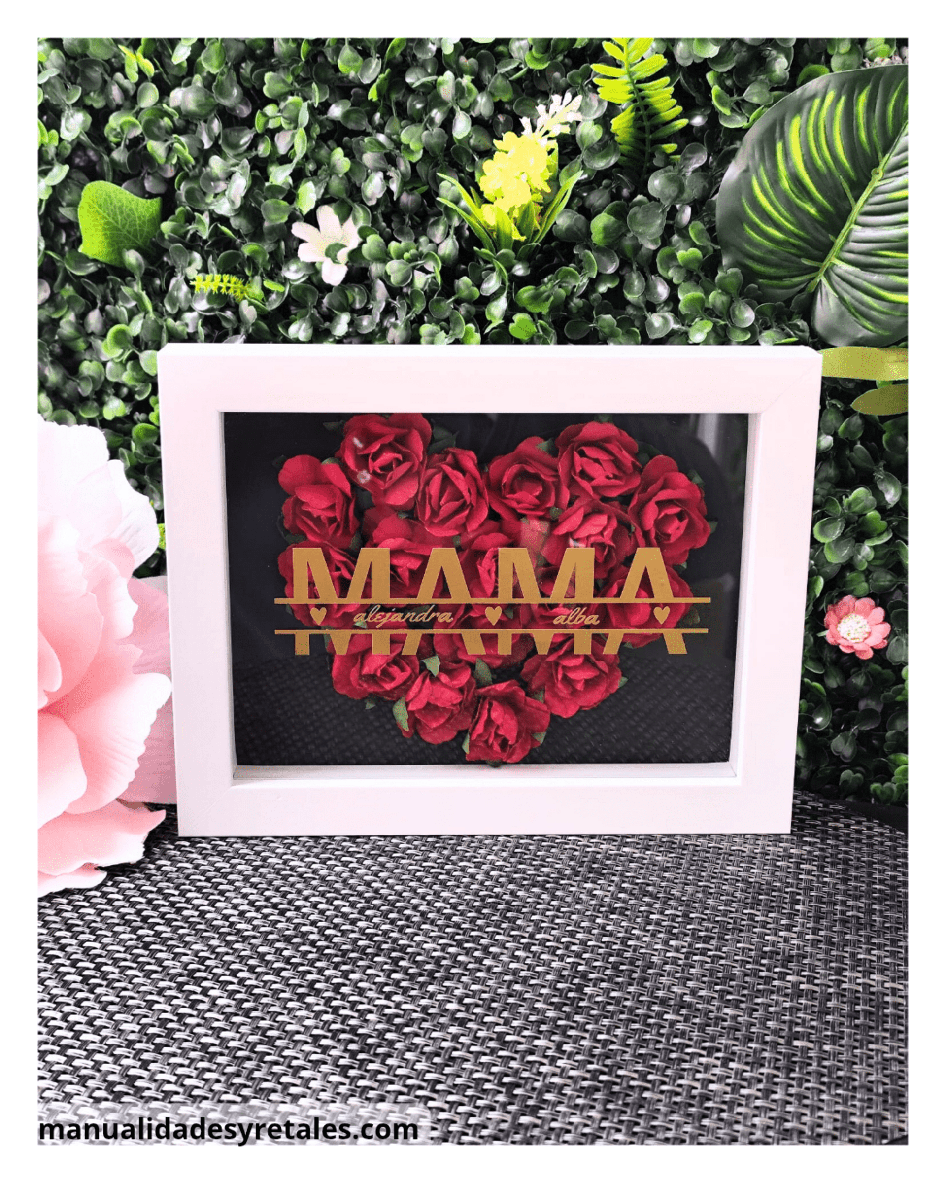 Cuadro corazón flores Mamá monograma - 3