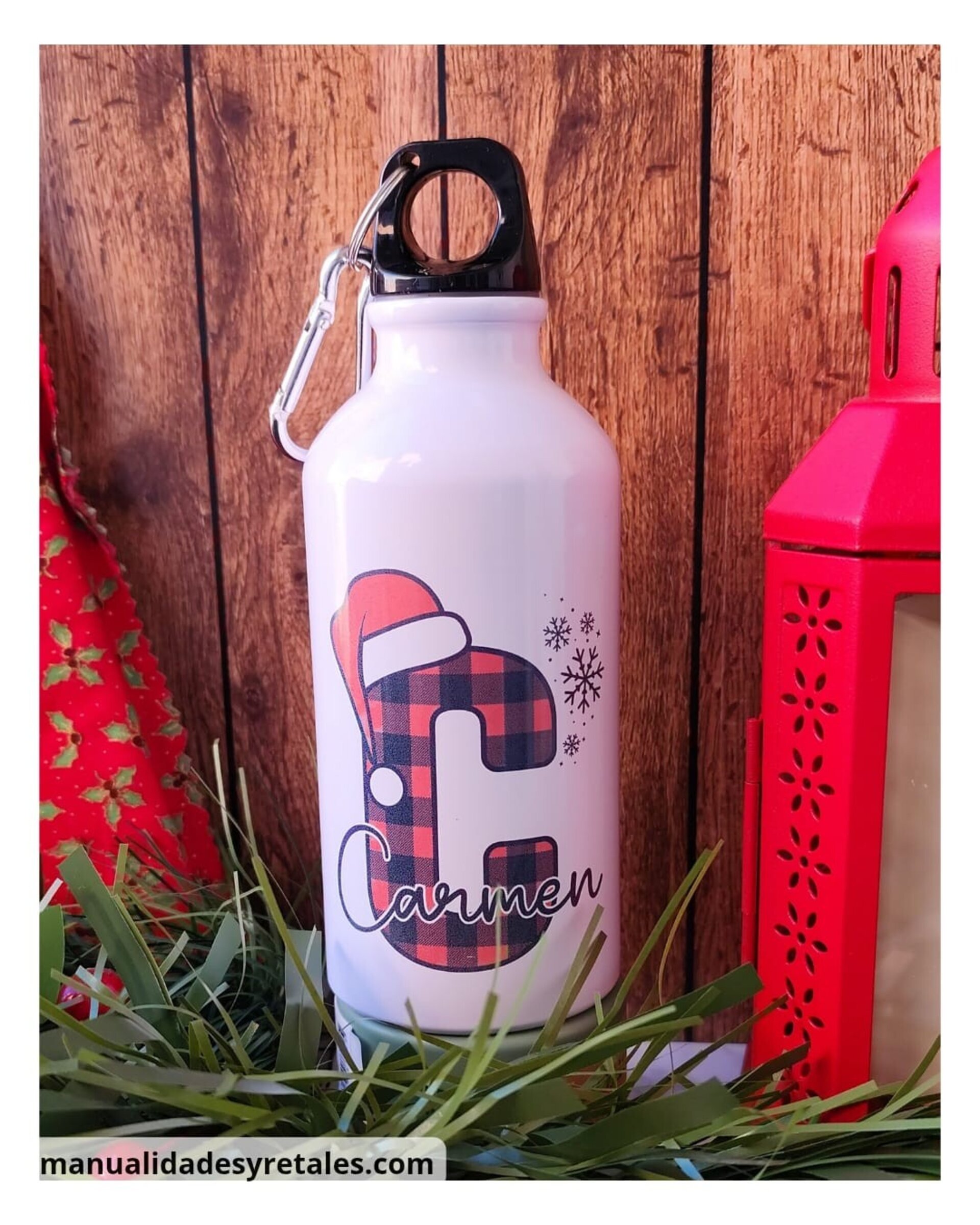 Botella 400ml navideña cuadros - 1