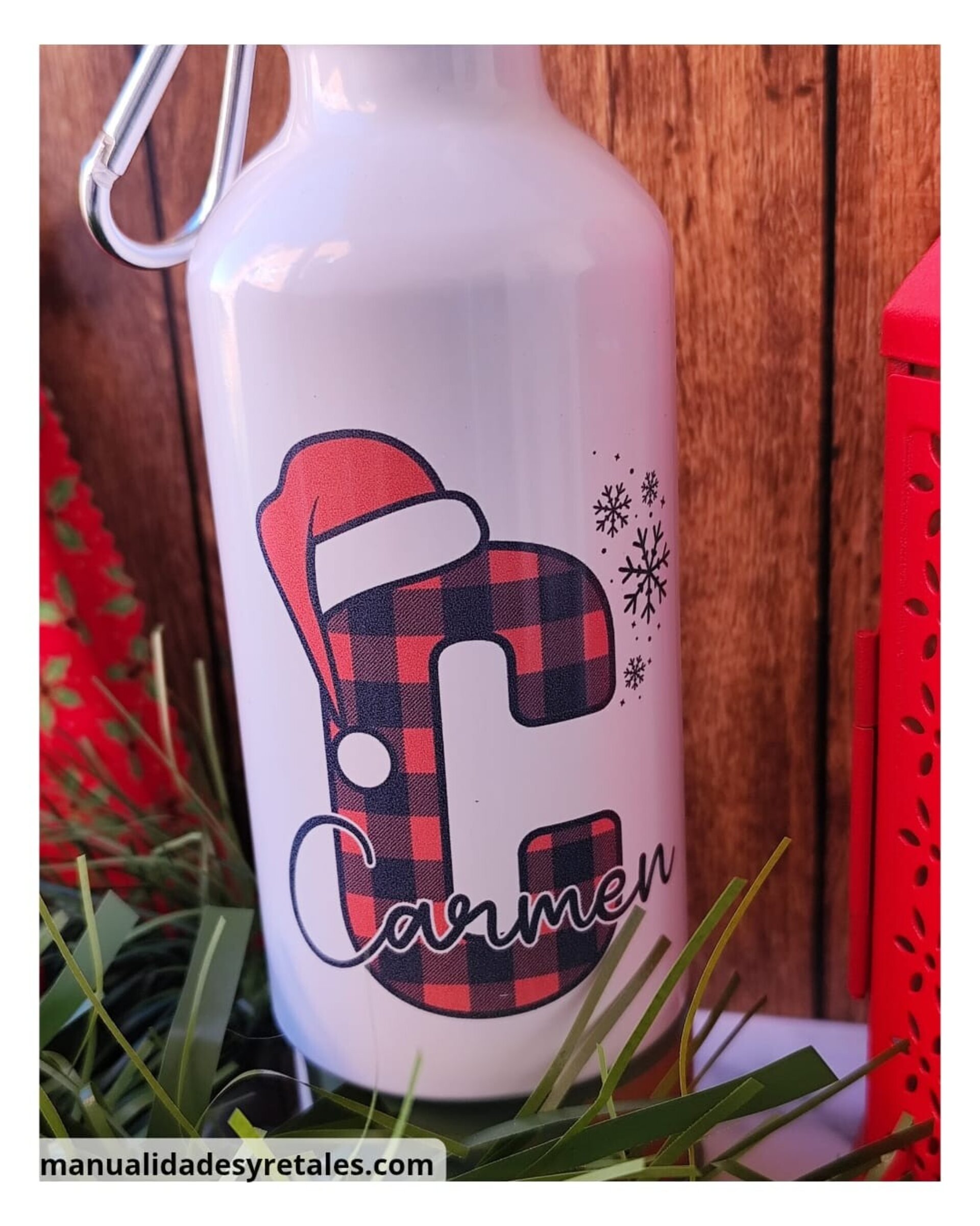 Botella 400ml navideña cuadros - 2