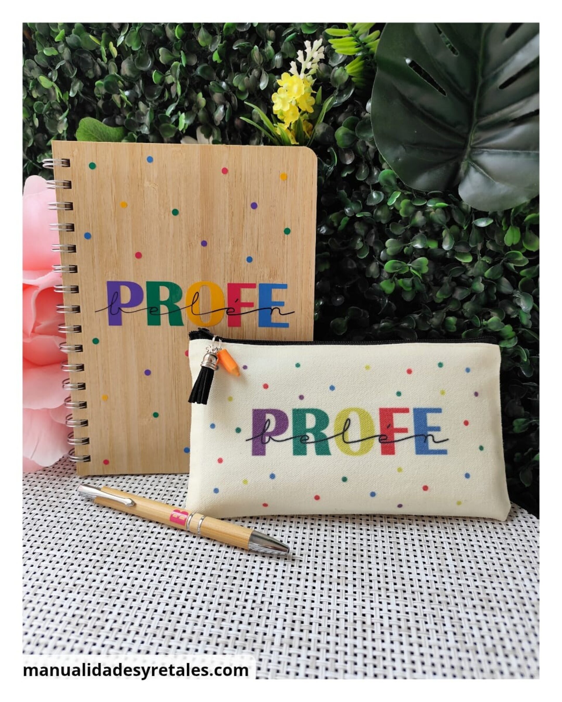 Neceser profe nombre con topitos colores - 4